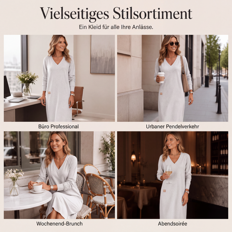 Schmeichelndes Midikleid mit V-Ausschnitt