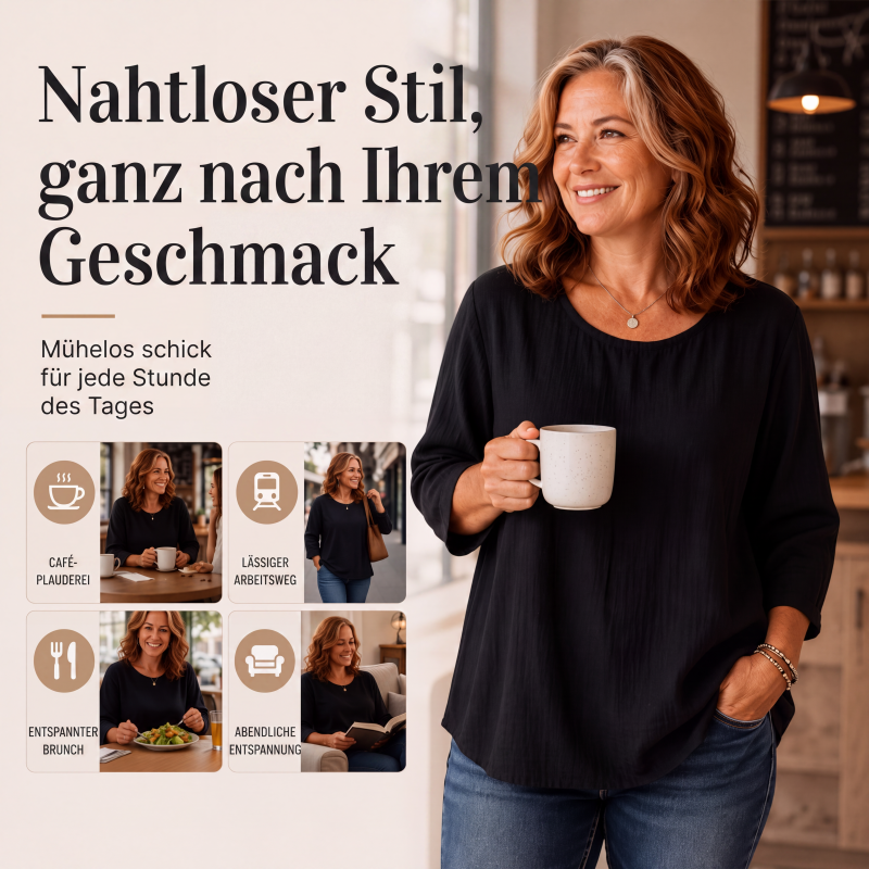 Oberteil für Damen, legeres Design mit Rundhalsausschnitt und 3/4-Ärmeln
