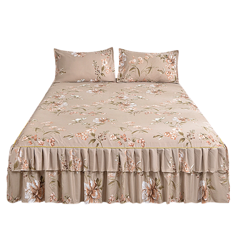 🌸 BEFRISTET ANGEBOT – 50 % RABATT! 3-teiliger, florales Rüschen-Bettrock – Dekoratives Bettwäsche-Set für das Schlafzimmer mit Kissenbezügen ✨