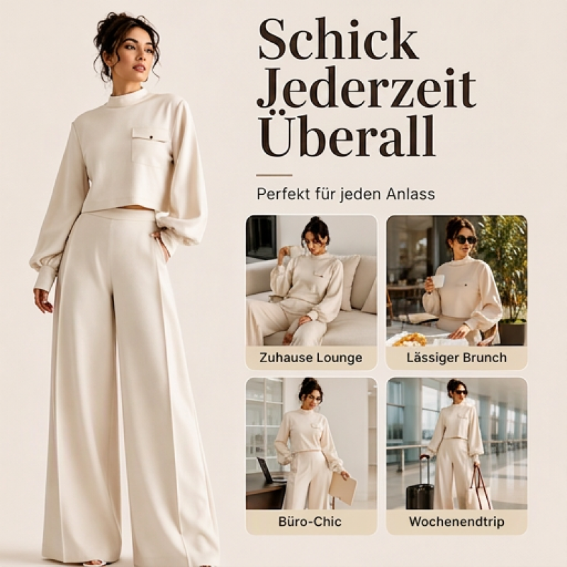 Damen-Lässiges Set aus kurzem Oberteil und weiten Hosen