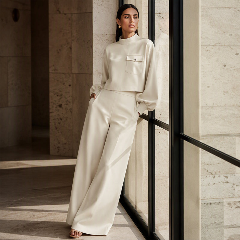 Damen-Lässiges Set aus kurzem Oberteil und weiten Hosen