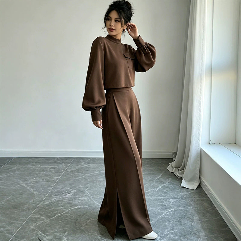 Damen-Lässiges Set aus kurzem Oberteil und weiten Hosen