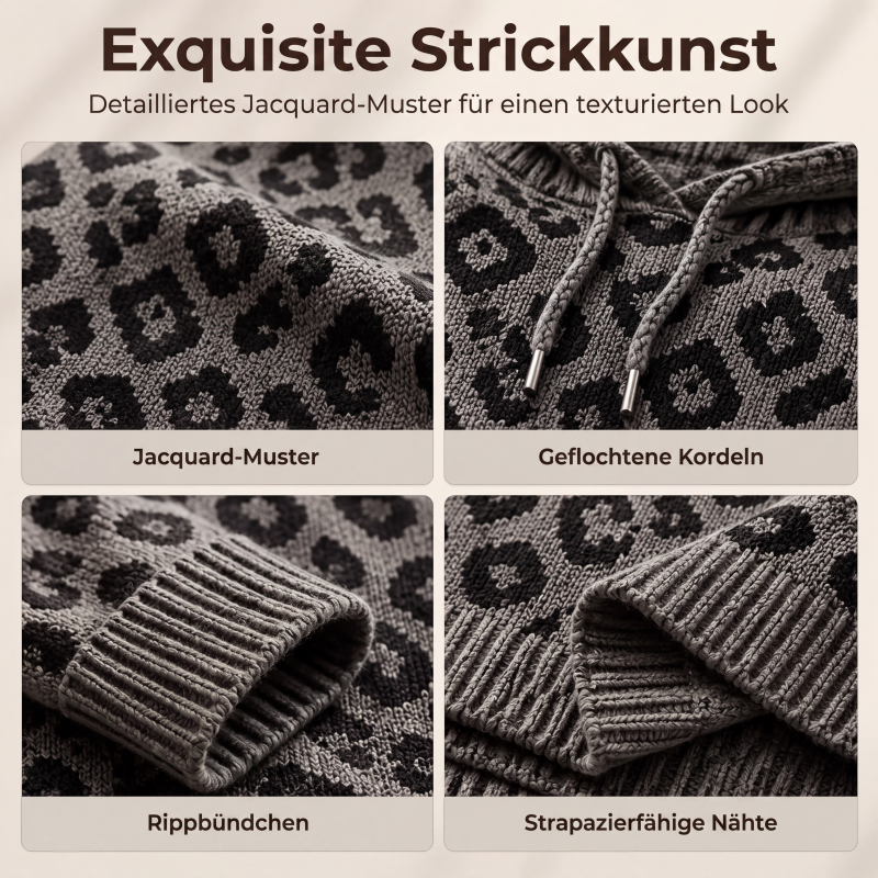 Gestrickter Hoodie mit Leopardenmuster für Damen