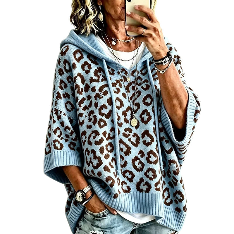 Gestrickter Hoodie mit Leopardenmuster für Damen