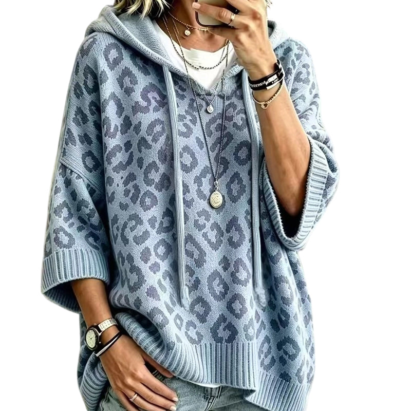 Gestrickter Hoodie mit Leopardenmuster für Damen