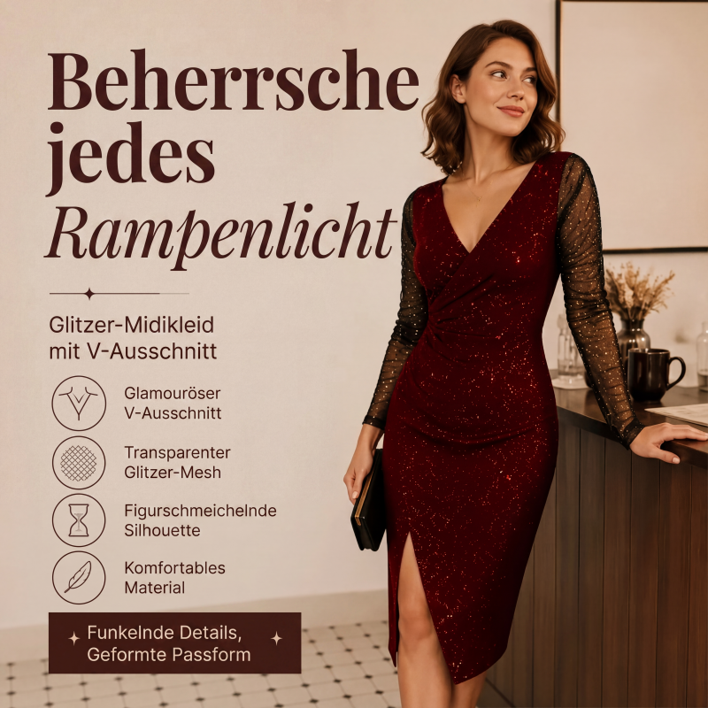 Glitzerndes Bodycon-Kleid für Damen mit Netzärmeln