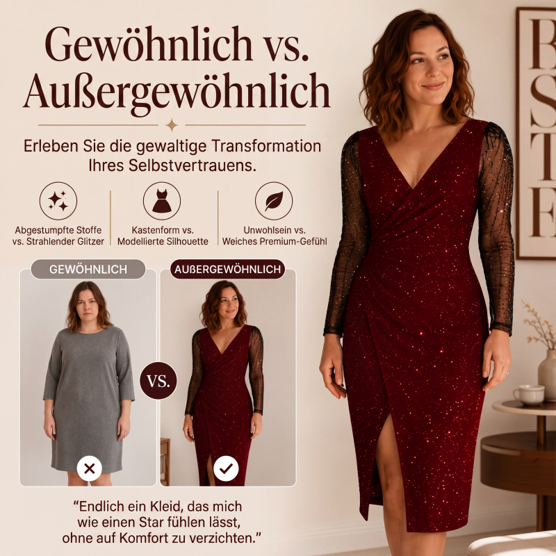 Glitzerndes Bodycon-Kleid für Damen mit Netzärmeln