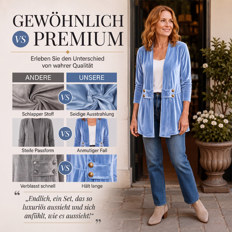 Zweireihige Samt-Strickjacke für Damen