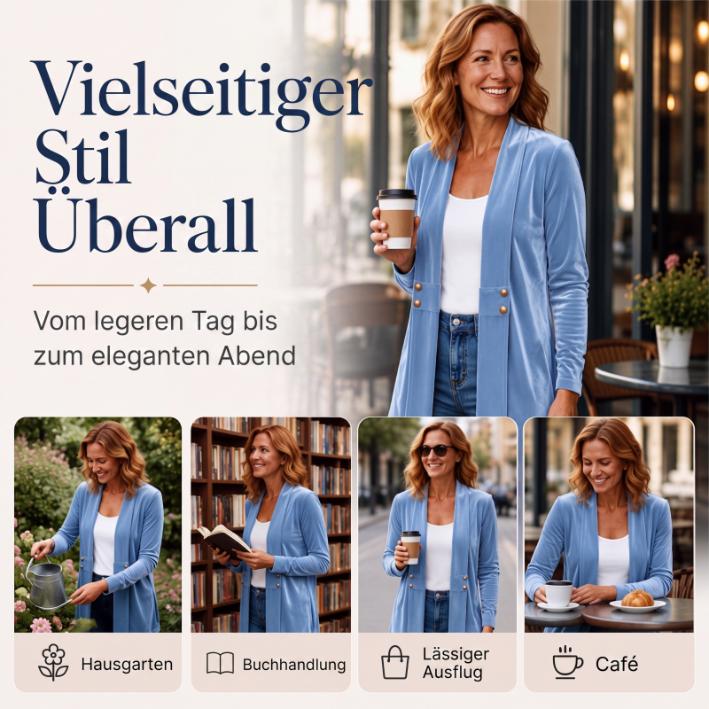 Zweireihige Samt-Strickjacke für Damen