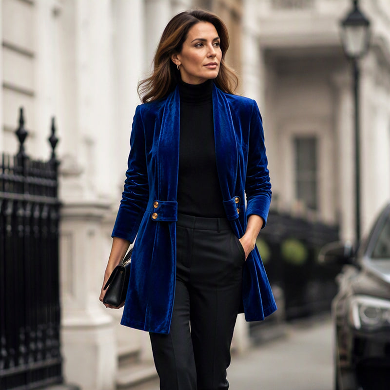 Zweireihige Samt-Strickjacke für Damen