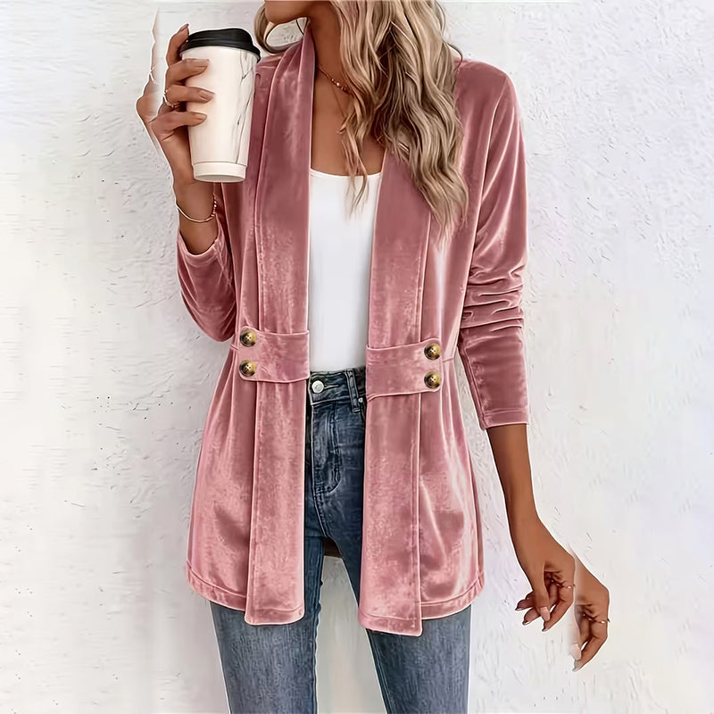 Zweireihige Samt-Strickjacke für Damen