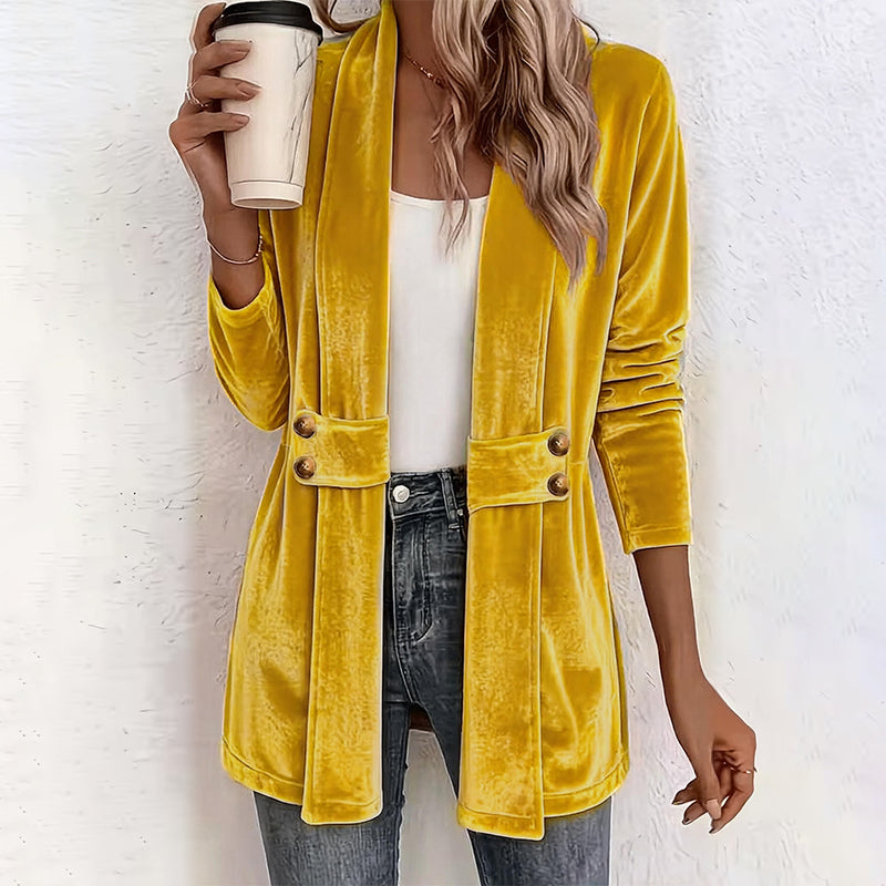 Zweireihige Samt-Strickjacke für Damen