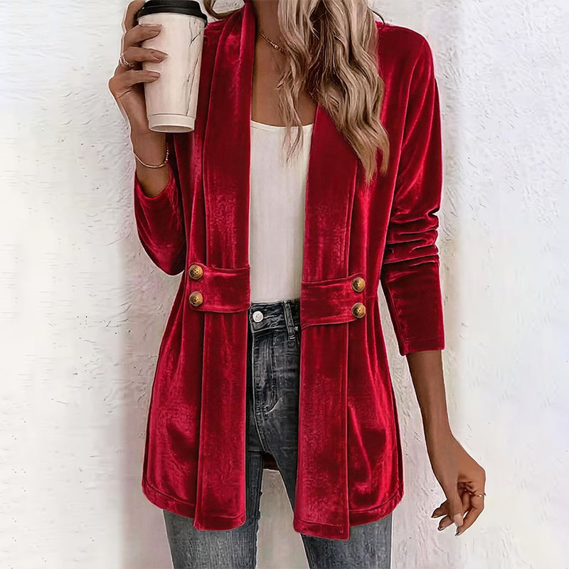 Zweireihige Samt-Strickjacke für Damen