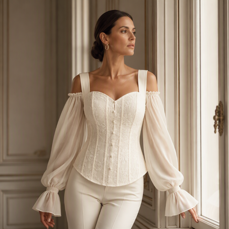 Damen Cold-Shoulder-Oberteil aus geblümten Jacquard