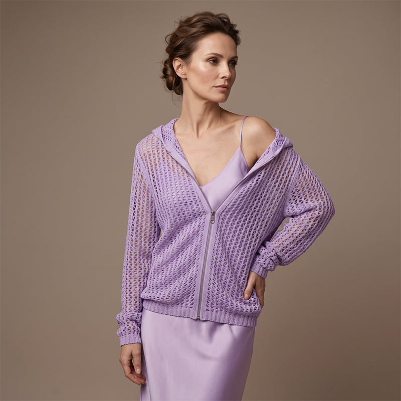 🌸☀️ 2026 Damen-Strickjacke mit Reißverschluss und offenem Strickmuster | Leichter, durchbrochener Langarmpullover für Frühling und Sommer
