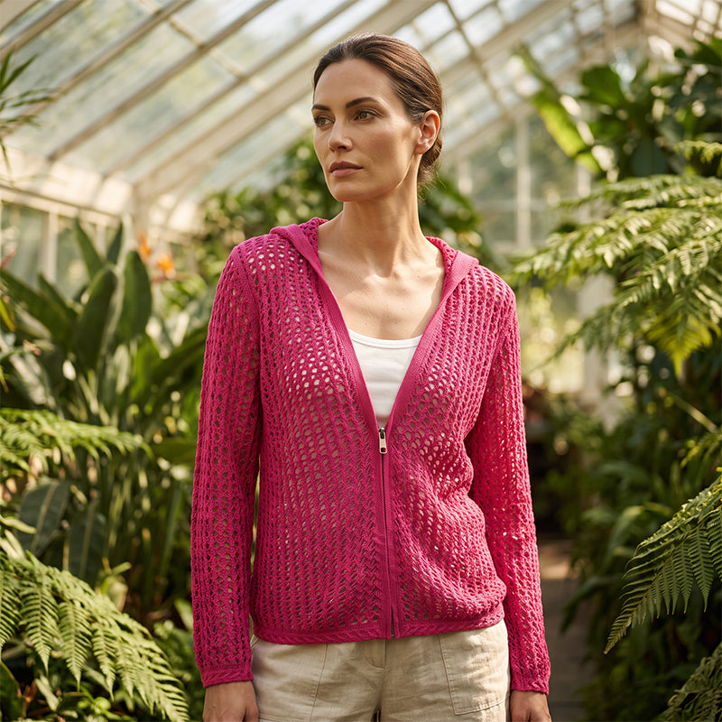 🌸☀️ 2026 Damen-Strickjacke mit Reißverschluss und offenem Strickmuster | Leichter, durchbrochener Langarmpullover für Frühling und Sommer