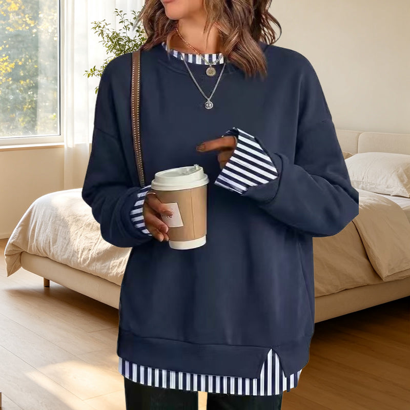 Lockeres Damen-Sweatshirt im Fake-Zweiteiler-Look