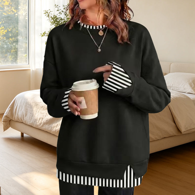 Lockeres Damen-Sweatshirt im Fake-Zweiteiler-Look