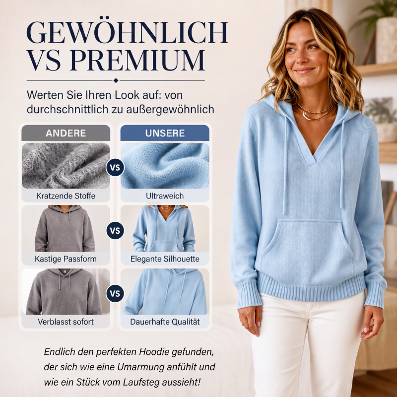 Legerer einfarbiger Kapuzenpullover mit V-Ausschnitt für Damen