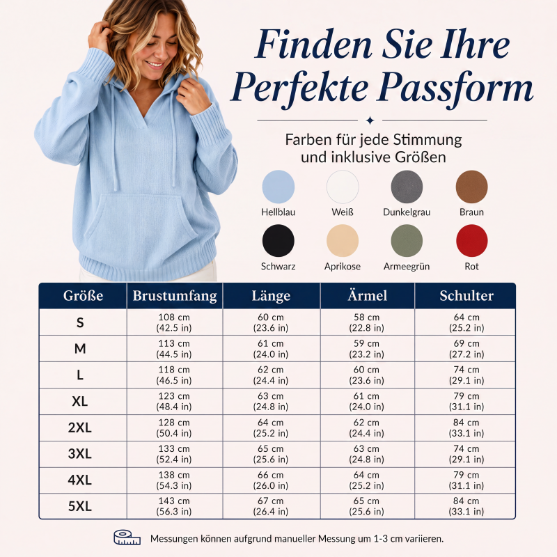Legerer einfarbiger Kapuzenpullover mit V-Ausschnitt für Damen