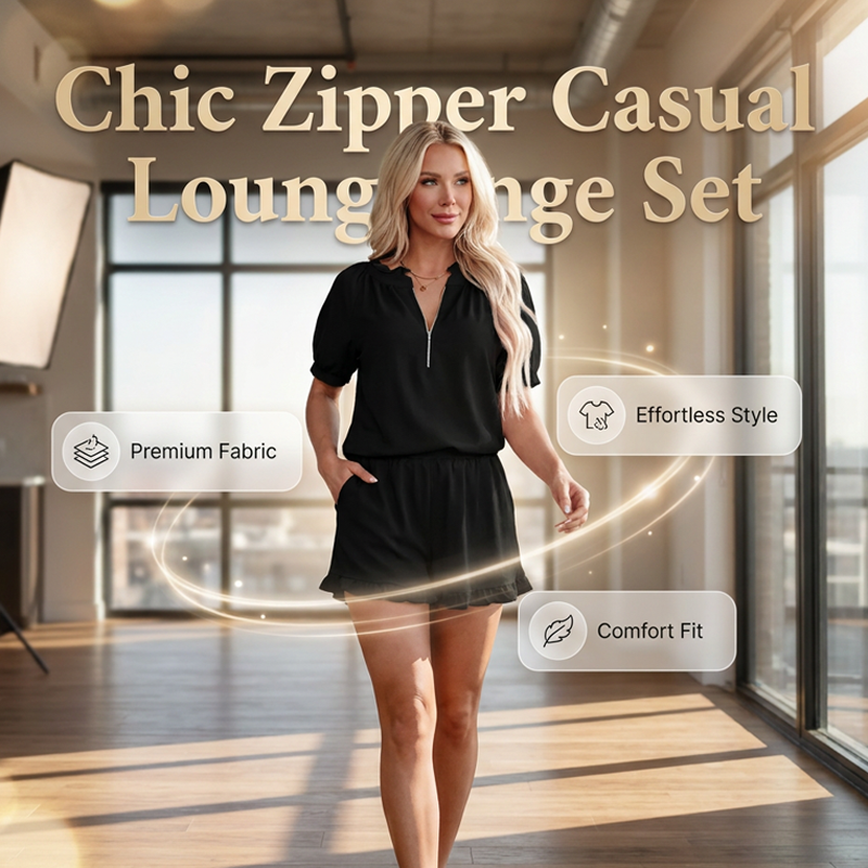 Zweiteiliges Freizeit-Lounge-Set für Damen mit Rüschen