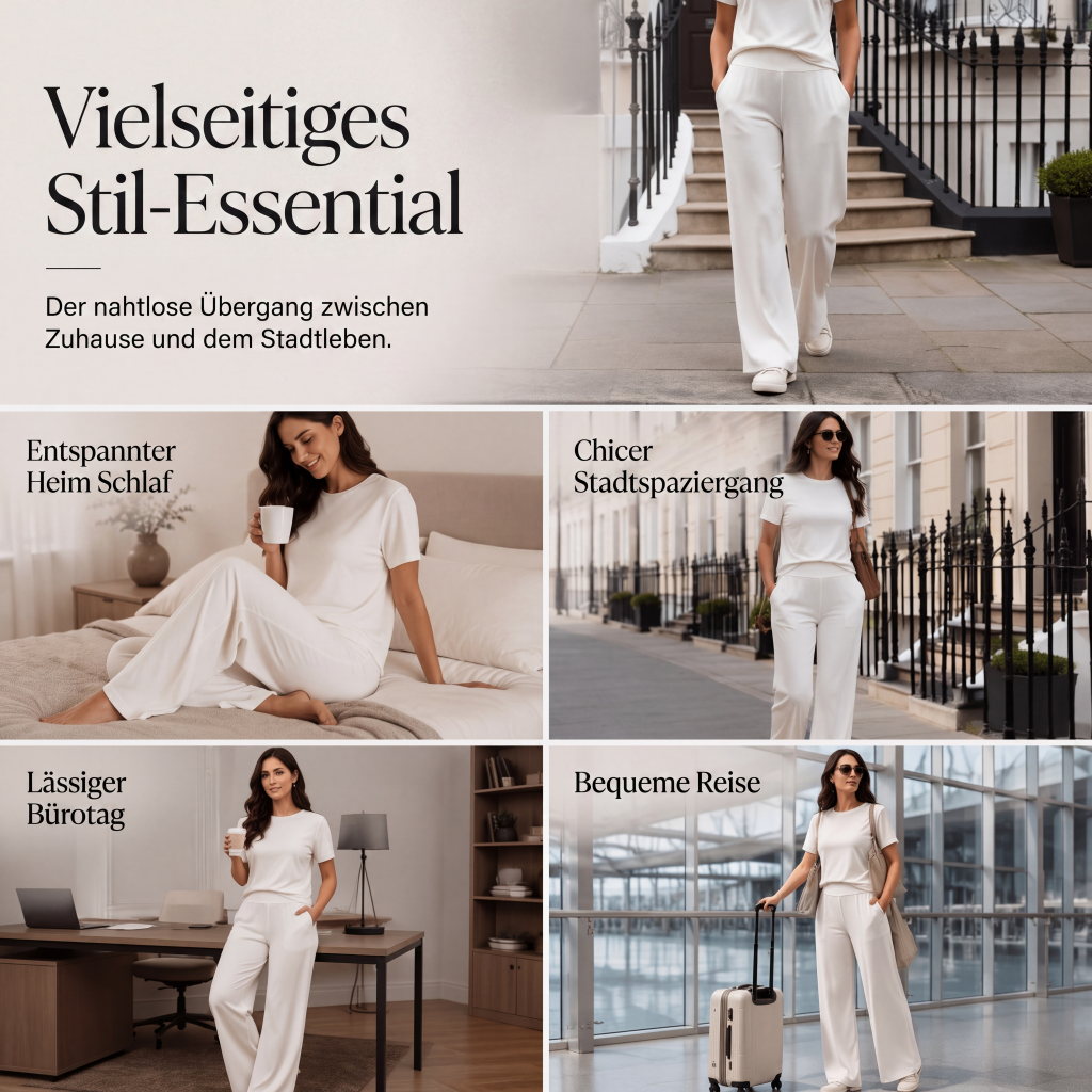 Zweiteiler-Set für Damen: Oberteil und Weite-Hose