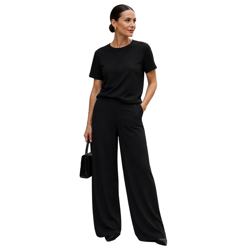 Zweiteiler-Set für Damen: Oberteil und Weite-Hose