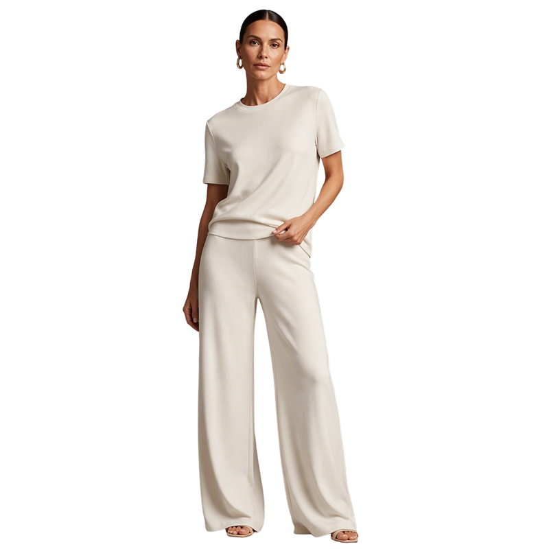 Zweiteiler-Set für Damen: Oberteil und Weite-Hose