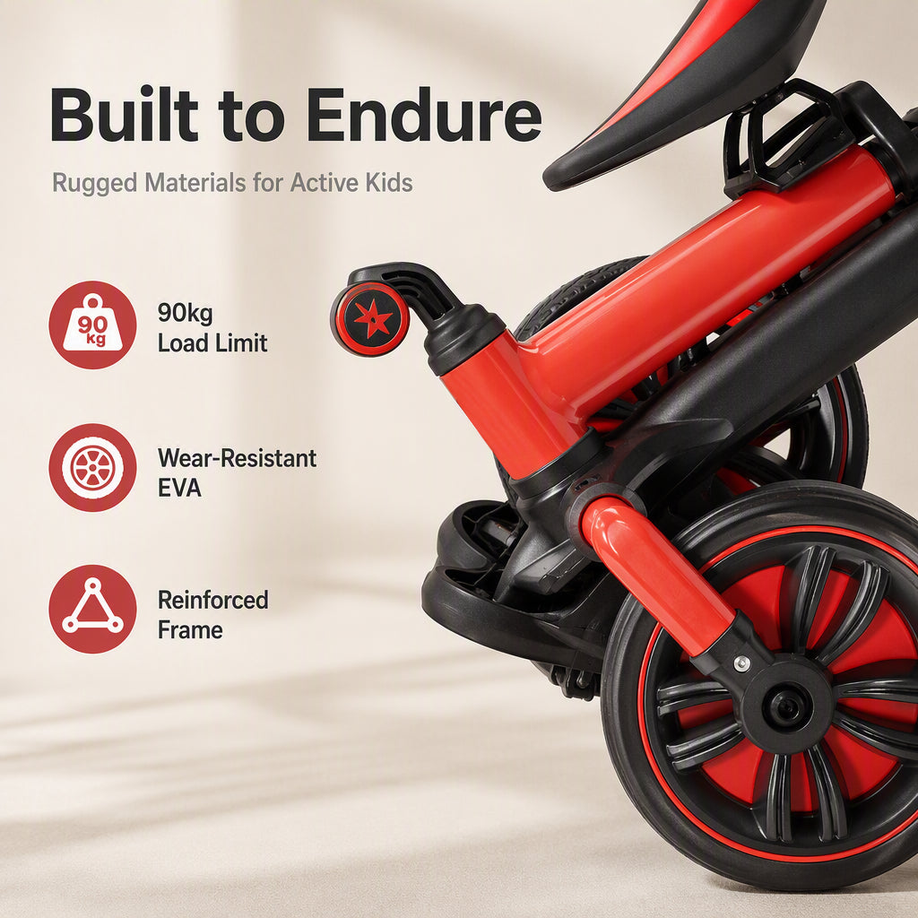 💥 50% Rabatt! 🚲 3-in-1-Kinderdreirad – Kinderwagen, Dreirad & Laufrad. Leicht (2,8 kg) & faltbar. Hochfester Kohlenstoffstahl, EVA-Räder. Für 2–6 Jahre, max. 90 kg. Rot/Blau/Rosa/Gelb 🛡️