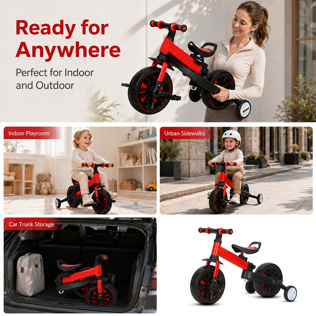 💥 50% Rabatt! 🚲 3-in-1-Kinderdreirad – Kinderwagen, Dreirad & Laufrad. Leicht (2,8 kg) & faltbar. Hochfester Kohlenstoffstahl, EVA-Räder. Für 2–6 Jahre, max. 90 kg. Rot/Blau/Rosa/Gelb 🛡️