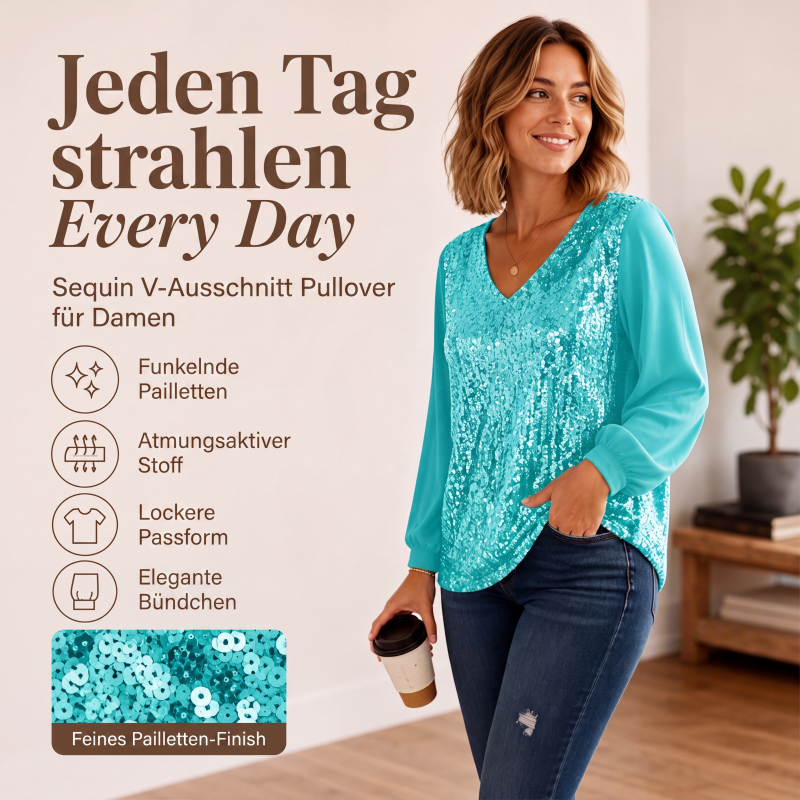 📢📢50%Rabatt!!!🎉✨Elegantes Pailletten-Oberteil mit V-Ausschnitt für Damen