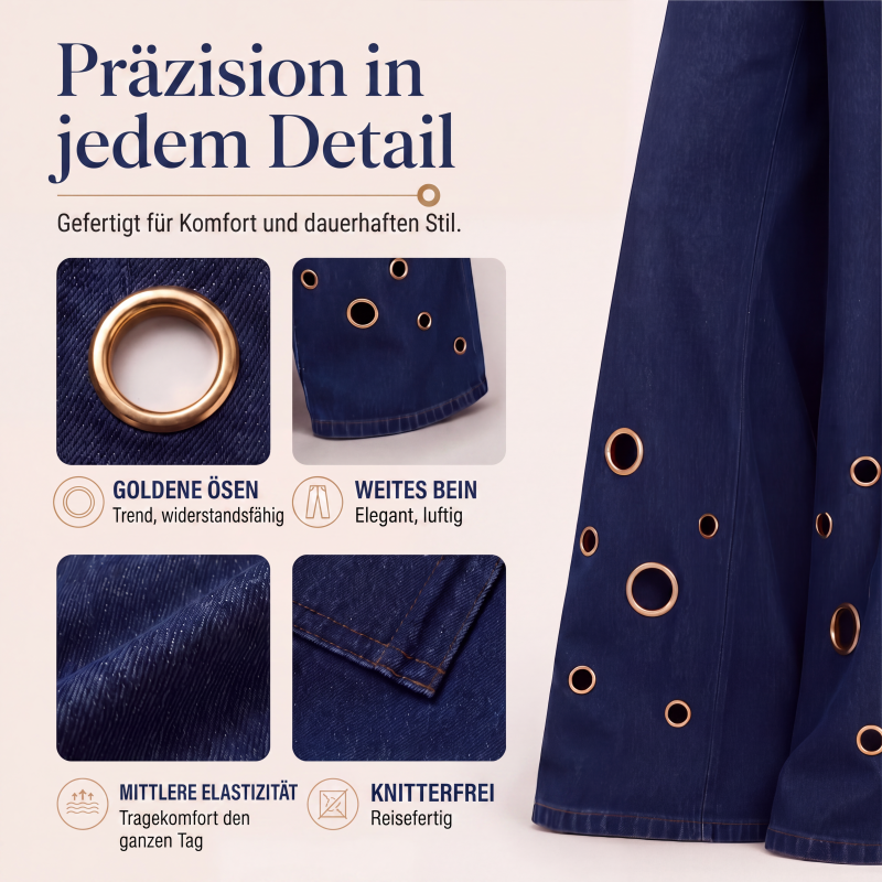 Weite Damenjeans mit Cut-Outs und Metallösen