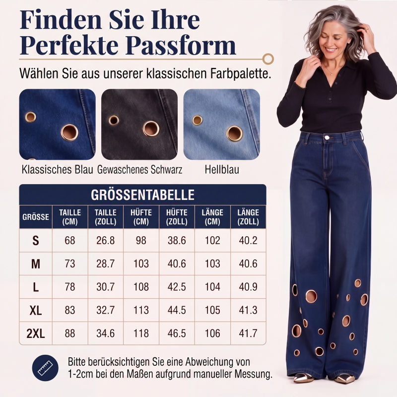Weite Damenjeans mit Cut-Outs und Metallösen