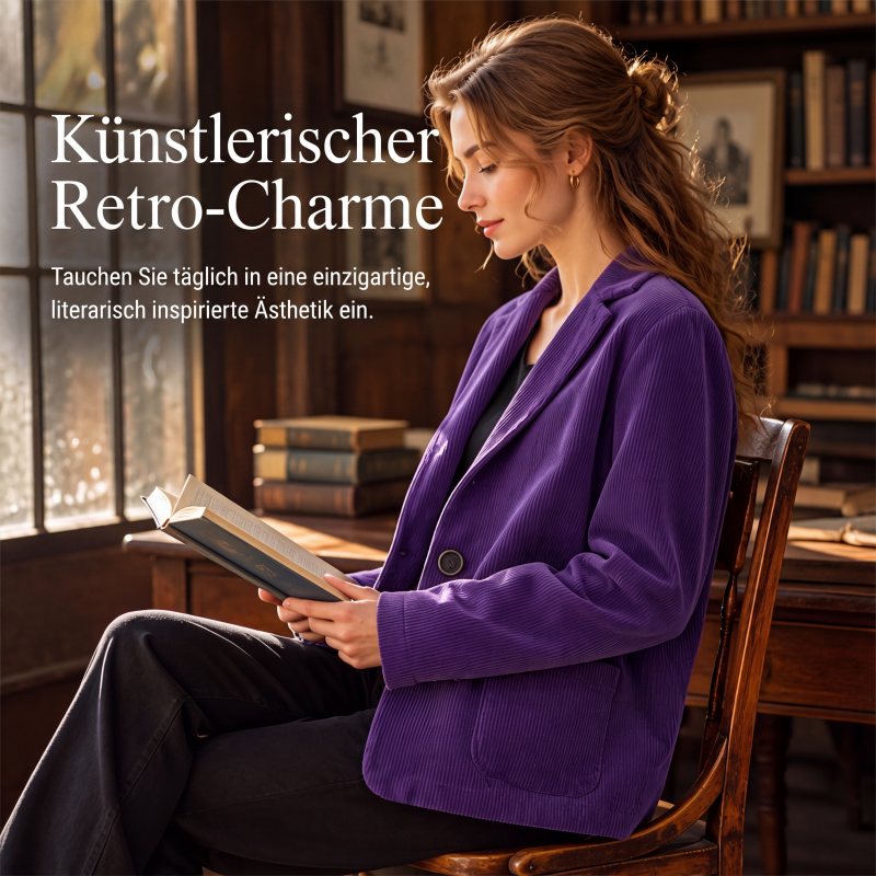Vintage-Cordjacke für Damen, lässig weit geschnitten, mit Kragen im Blazer-Stil und Taschen