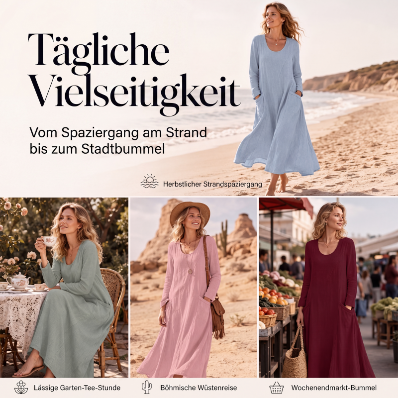 ⏳ Letzter Tag: 50 % Rabatt💕 Damen Langarmkleid in Unifarbe