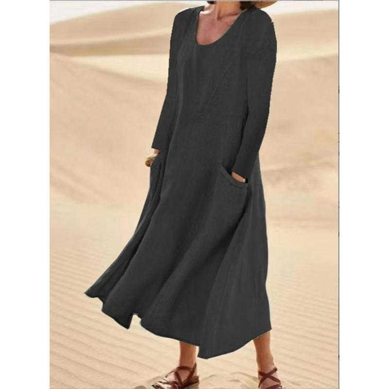 ⏳ Letzter Tag: 50 % Rabatt💕 Damen Langarmkleid in Unifarbe