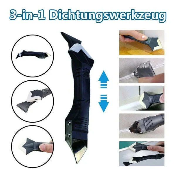 🔥 9-teiliges Silikon-Dichtwerkzeug-Set, 3-in-1-Werkzeug zur Entfernung von Fugen (Edelstahlkopf) und Schabberhilfe zum Entfernen von Fugenmaterial, Entferner für Dichtungsmittel für Küche/Bad/Fenster