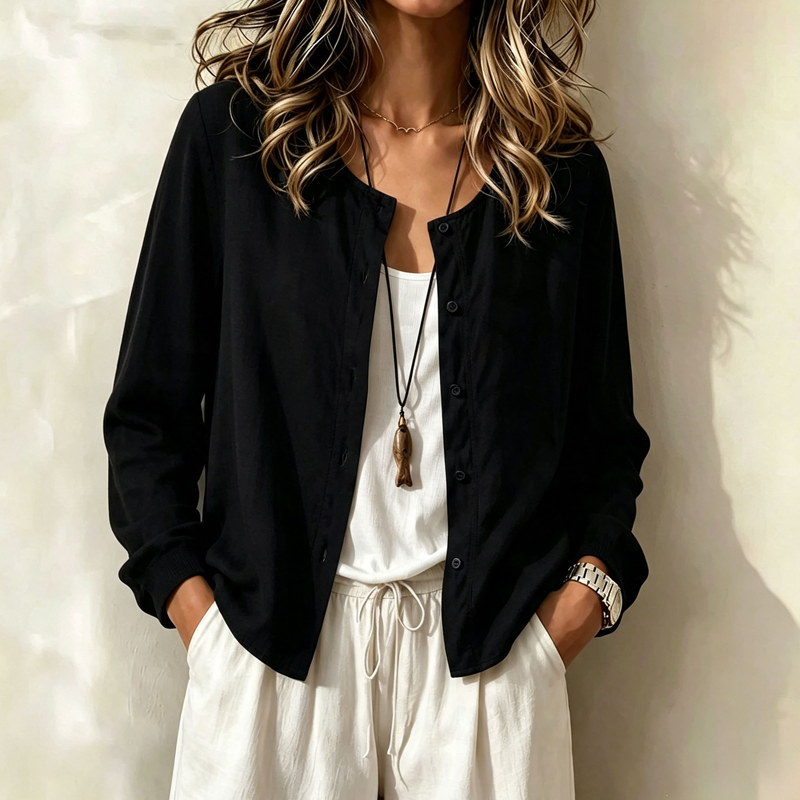 📢📢50%Rabatt!!!🎉✨Lockere Damen-Hemdjacke in Unifarbe mit Knopfleiste