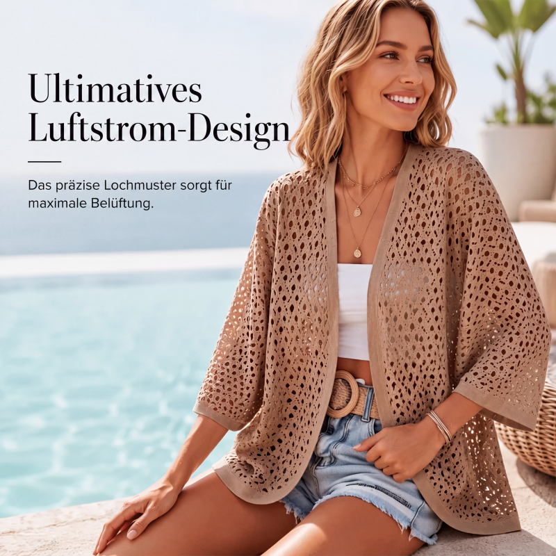 Leichtes Lochstrick-Cardigan für Damen, lässiger Stil