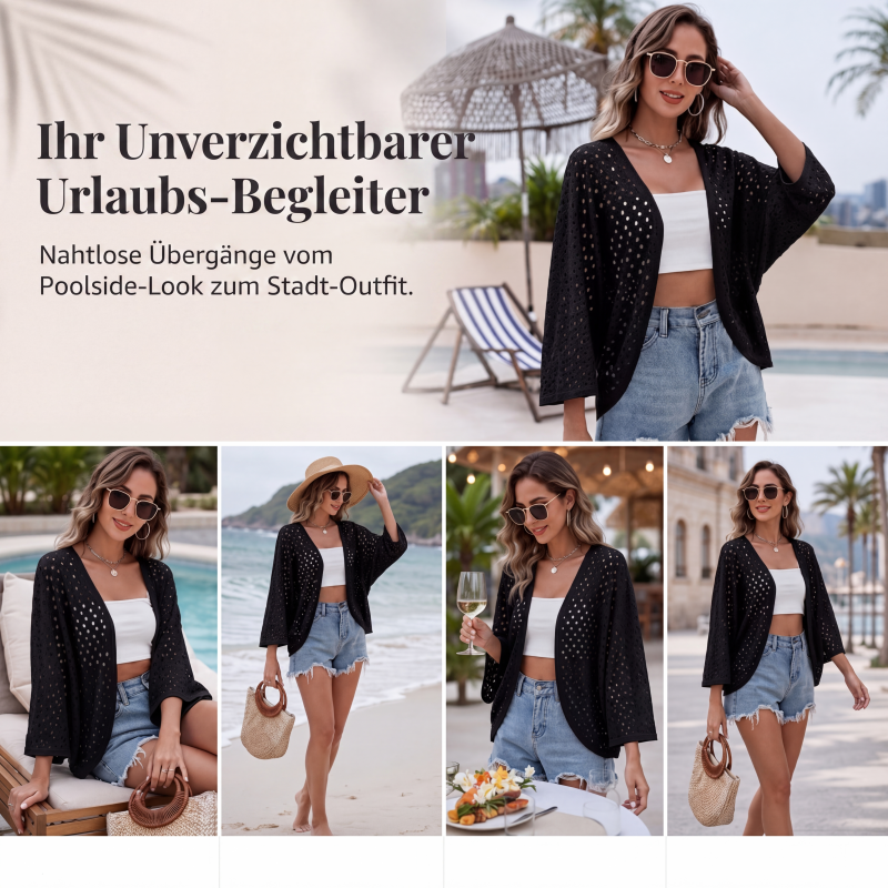 Leichtes Lochstrick-Cardigan für Damen, lässiger Stil