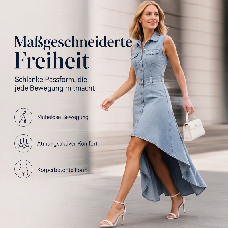 Ärmelloses Jeanskleid für Damen mit asymmetrischem Saum