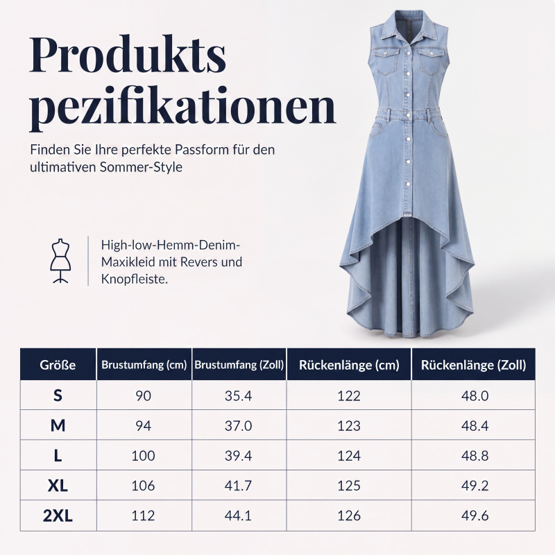 Ärmelloses Jeanskleid für Damen mit asymmetrischem Saum