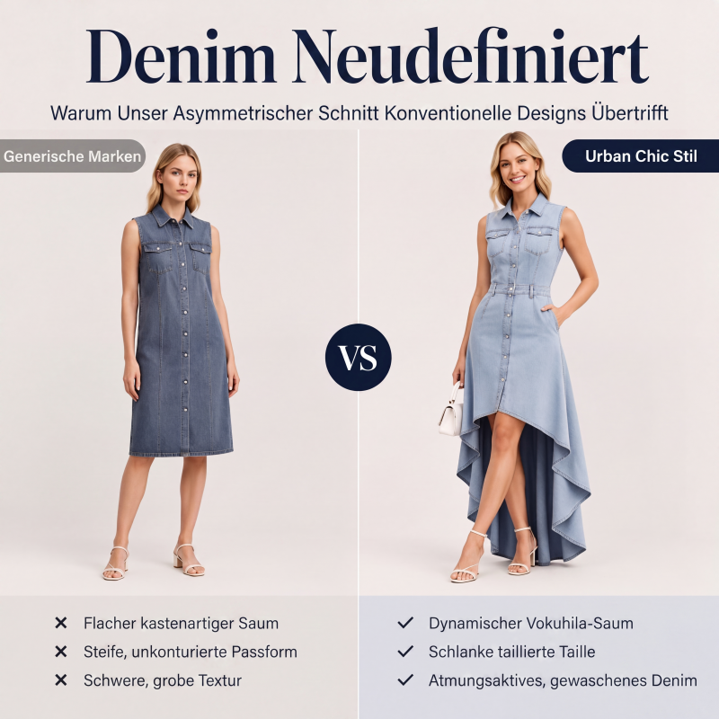 Ärmelloses Jeanskleid für Damen mit asymmetrischem Saum