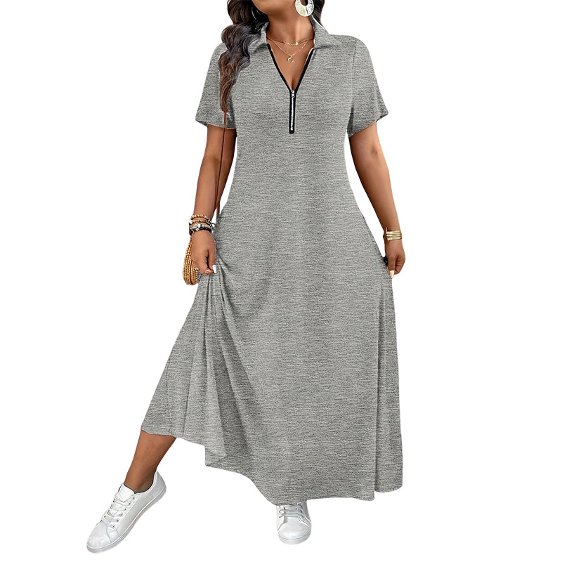 📢📢50%Rabatt!!!🎉✨Lässiges Maxikleid für Damen mit Reißverschluss und Unifarben