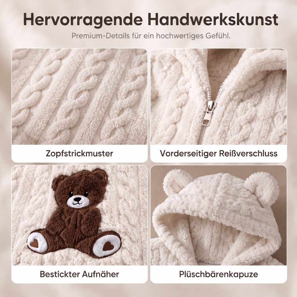 Plüsch-Jumpsuit mit Kapuze und langen Ärmeln für Damen