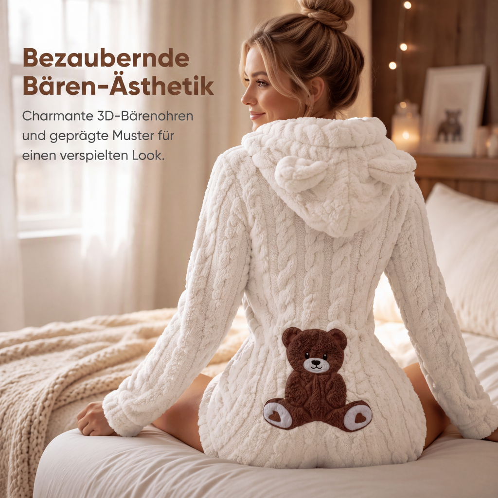 Plüsch-Jumpsuit mit Kapuze und langen Ärmeln für Damen