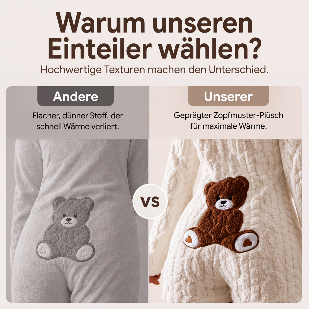 Plüsch-Jumpsuit mit Kapuze und langen Ärmeln für Damen