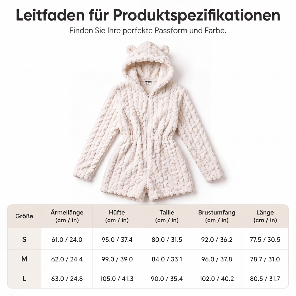 Plüsch-Jumpsuit mit Kapuze und langen Ärmeln für Damen