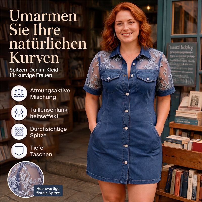 Damen Mode Transparentes Spitzen-Denim-Minikleid