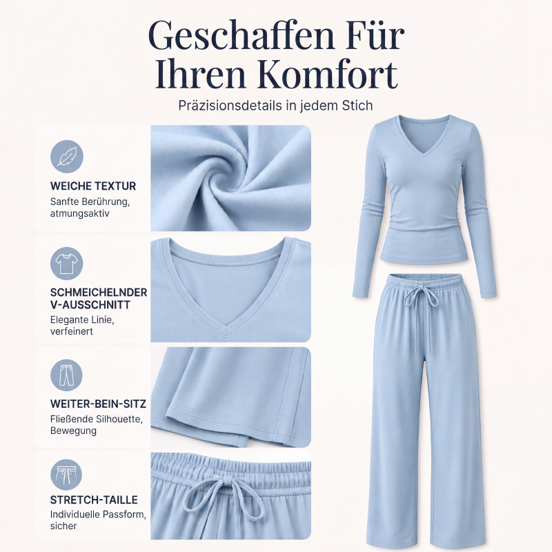 🏆 Verkaufsschlager – jetzt halber Preis! Damen-Set aus V-Ausschnitt-Langarmshirt und Weithosen